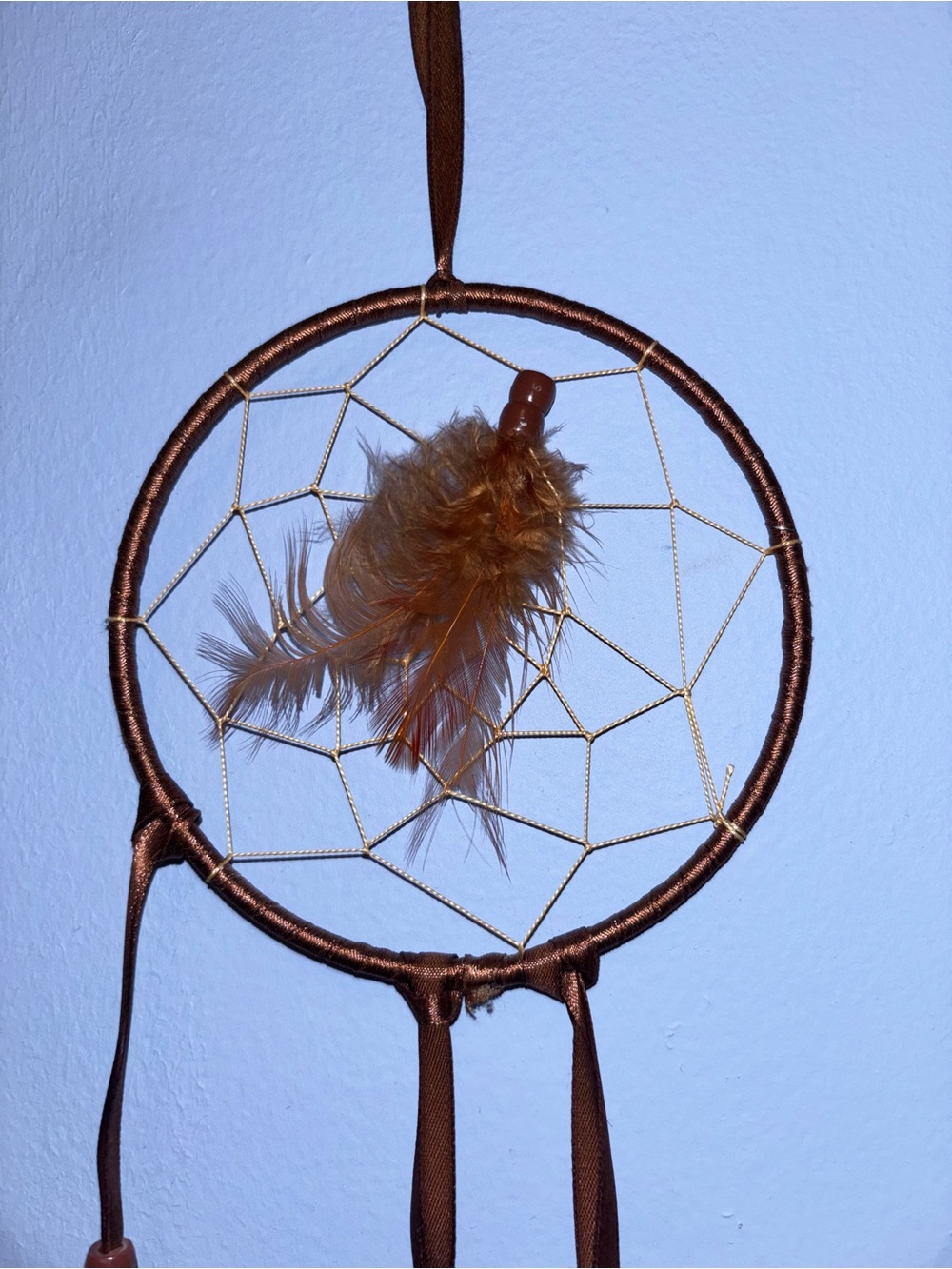 Vintage Brown Feather Dreamcatcher Boho Wall Hanging Decor Wood Beads - Picture 5 of 6